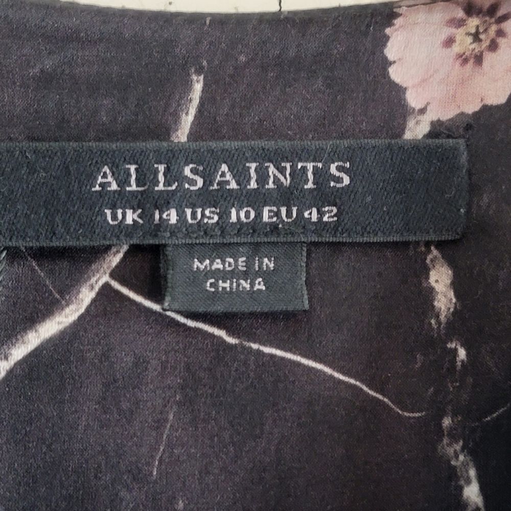 AllSaints Kariian Hope Silk Blend Midi Dress Gray Pink Floral Size 10 - Picture 5 of 6